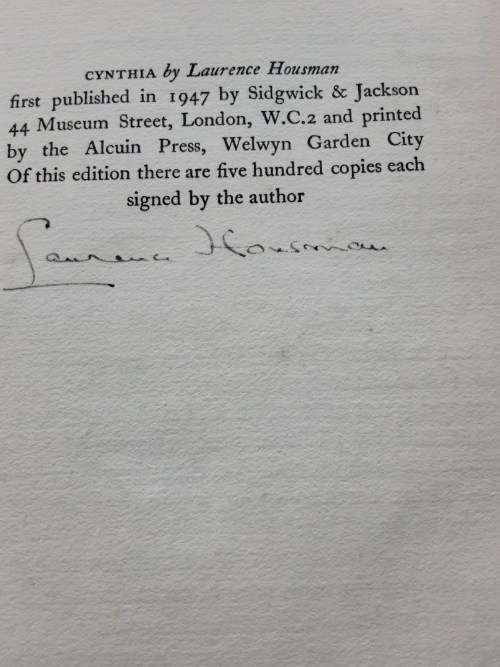 Cynthia by Laurence Housman **Limited edition 500 SIGNED COPY**