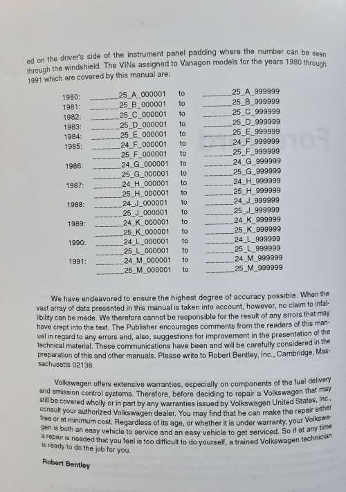 Volkswagen Vanagon Official Factory Repair Manual 1980 to 1991 inc Diesel, Syncro and Camper