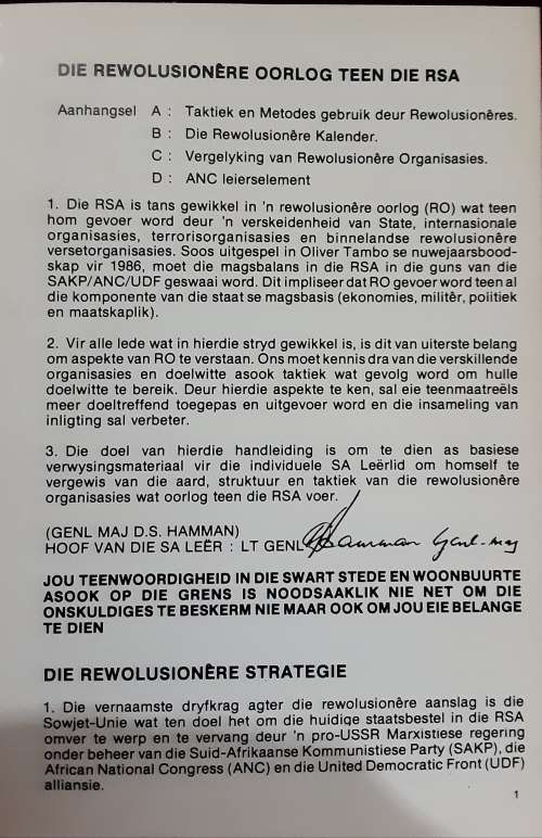 Revolutionary Warfare Against the RSA **English and Afrikaans Text**