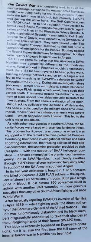 The Covert War, Koevoet Operations Namibia 1979-1989 by Peter Stiff **1st Edition**
