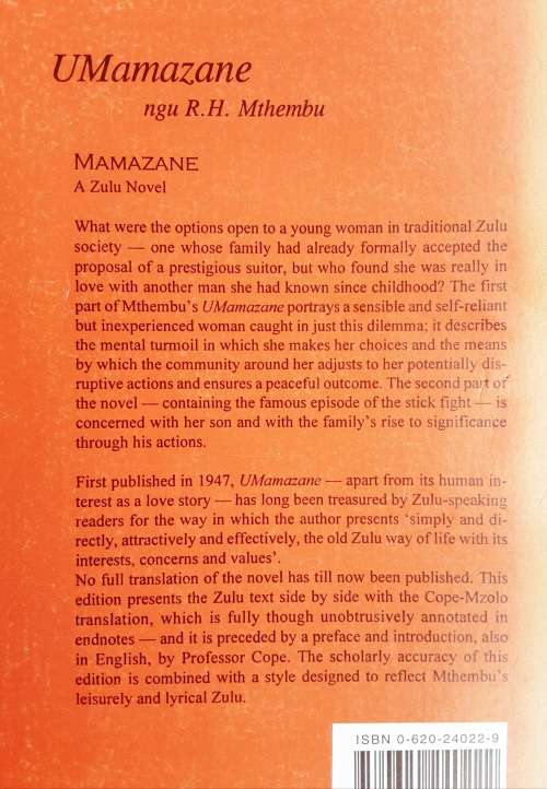 Umamazane, Mamazane by R H Mthembu, A Dual Language Text of the Zulu Novel