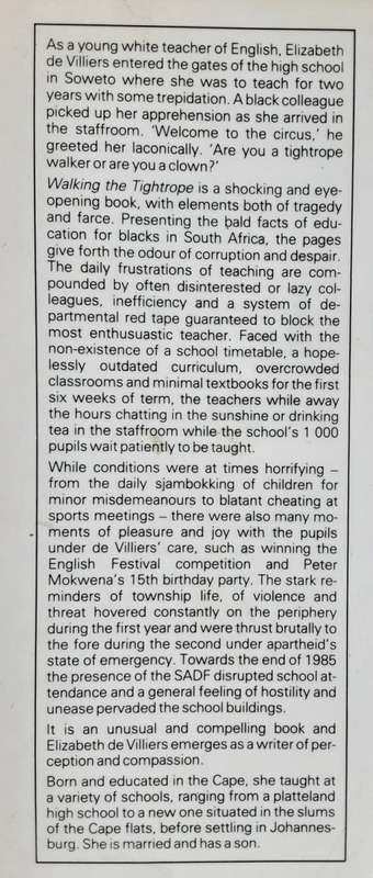 Walking the Tightrope Recollections of a Schoolteacher in Soweto by Elizabeth De Villiers