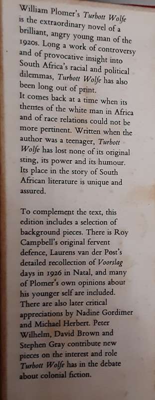 Turbott Wolfe by William Plomer