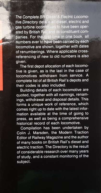 BR Diesel and Electric Locomotive Directory compiled by Colin J Marsden