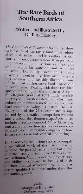 The Rare Birds of Southern Africa by P A Clancey