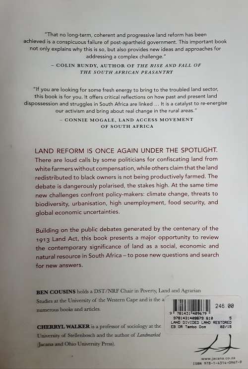 Land Divided Land Restored edited by Ben Cousins and Cheryl Walker