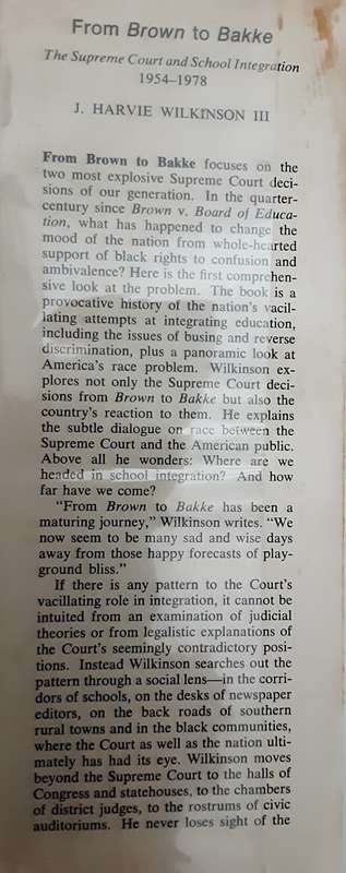 From Brown to Bakke The Supreme Court and School Integration by J Harve Wilkinson III