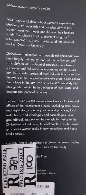 Gender And Land Reform The Zimbabwe Experience by Alison Goebel