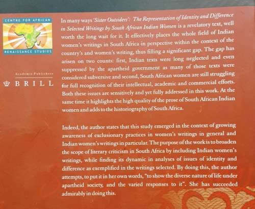`Sister Outsiders` Representation of Identity and Difference by S African Indian Women by Govinden