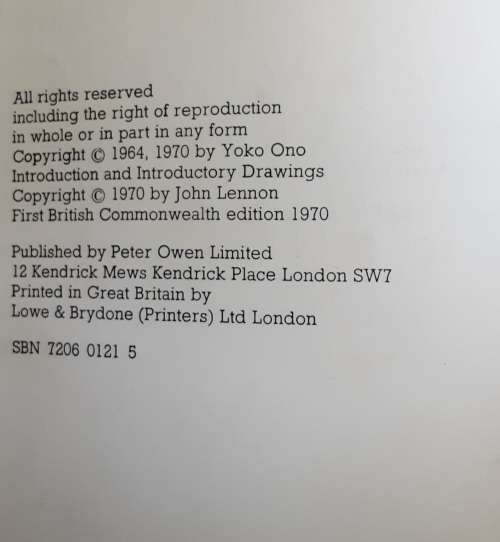 Grapefruit A Book of instructions by Yoko Ono intro by John Lennon **First Edition**