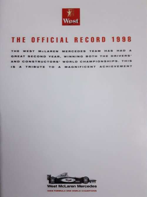 The Official Record 1998 West McLaren Mercedes, 1998 Formula One World Champions in Slipcase