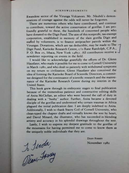 Gorillas in the Mist by Dian Fossey Signed Copy