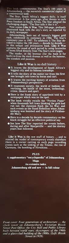 Like it Was the Star 100 years in Johannesburg ***Signed by Harvy Tyson and James Clarke***