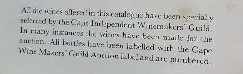 Cape Independent Winemaker`s Guild Rare Cape Wines catalogue Sotherby`s 6th Sept 1986