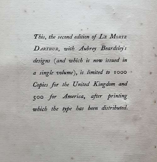 Le Morte DArthur by Sir Thomas Malory with designs by Aubrey Beardsley  **Ltd Ed 1500**