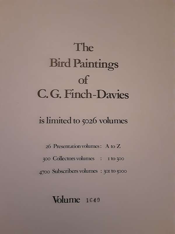 The Bird Paintings of C G Finch-Davies, Limited Edition nbr 1640/5000 Subscriber Edition