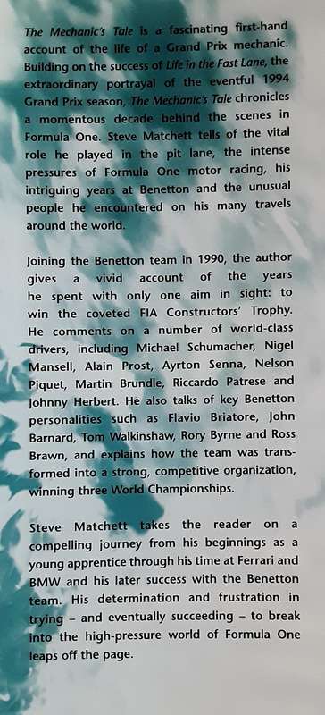 The Mechanic`s Tale, Life in the Pit Lanes of Formula One by Steve Matchett