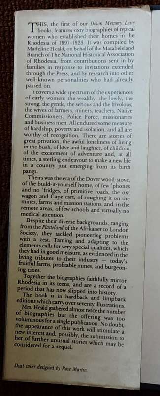 Down Memory Lane with Some Early Rhodesian Women  By: Madeline Heald