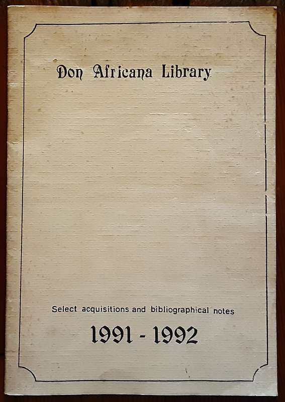 Don Africana Library Select Acquisitions & Bibliographical notes 1991-1992