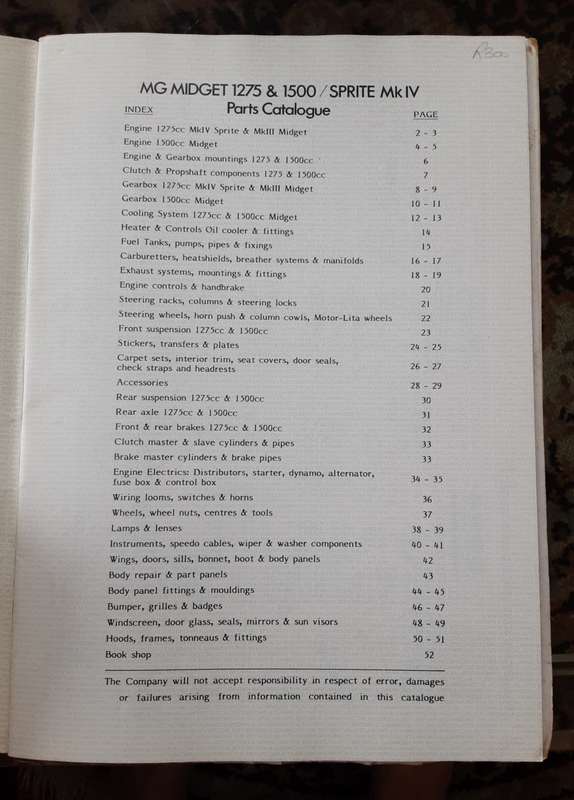 MG Midget 1275 & 1500 Sprite mkIV Parts Catalogue by Brown & Gammons Ltd
