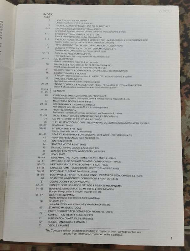 MGA 1500, MGA 1600, MGA 1600 Mk II Parts Catalogue
