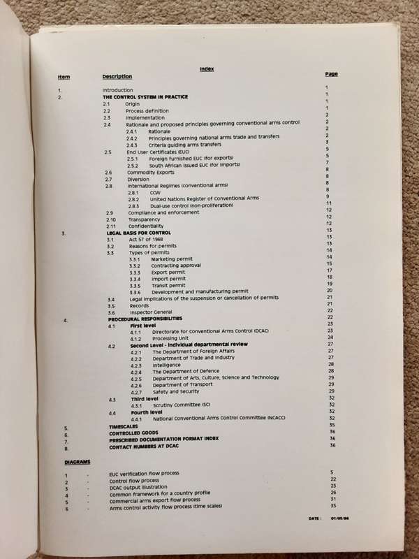 Guide to the terms of Reference of Coventional Arms Control in South Africa 1996