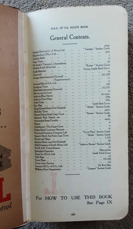 Royal Automobile Club of South Africa Route Book 8th edition 1938 ** with cloth map**
