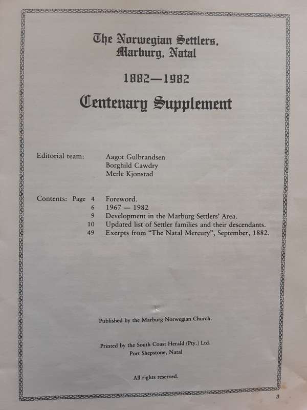The Norwegian Settlers Marburg Natal 1882 edited by Anna Holland **With Supplement Booklet**