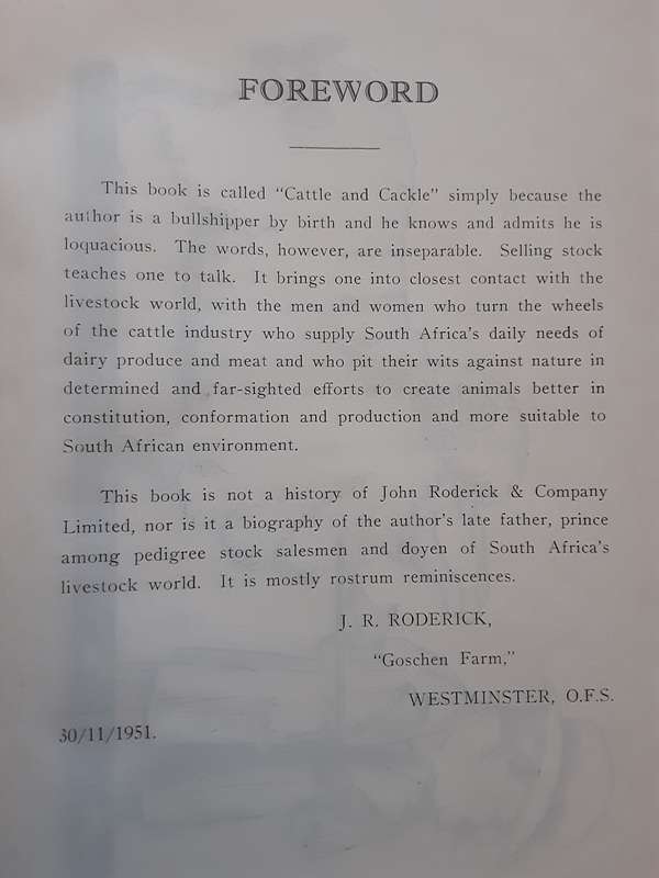 Cattle and Cackle by J R Roderick