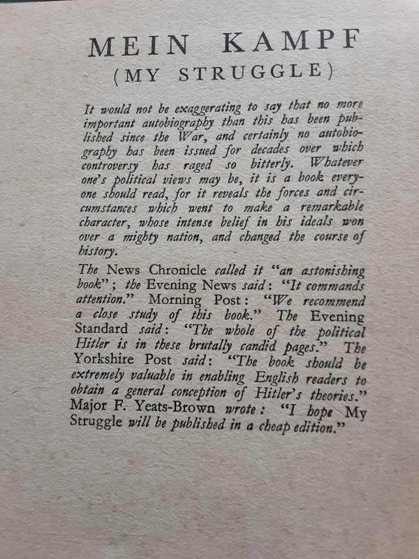 My Struggle (Mein Kampf) by Adolf Hitler **Hurst & Blackett edition published **1938**