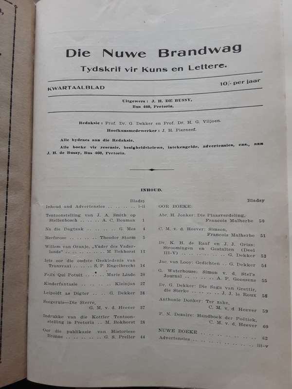 Die Nuwe Brandwag, Tydskrif vir Kuns en Lettere vol 1,2,3,5 **16 issues bound***