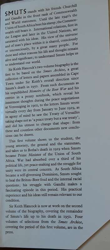 Smuts The Sanguine Years 1870-1919 by W K Hancock