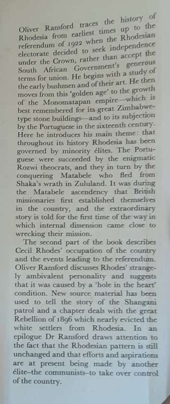 The Rulers of Rhodesia from Earliest Times to the Referendum by Oliver Ransford