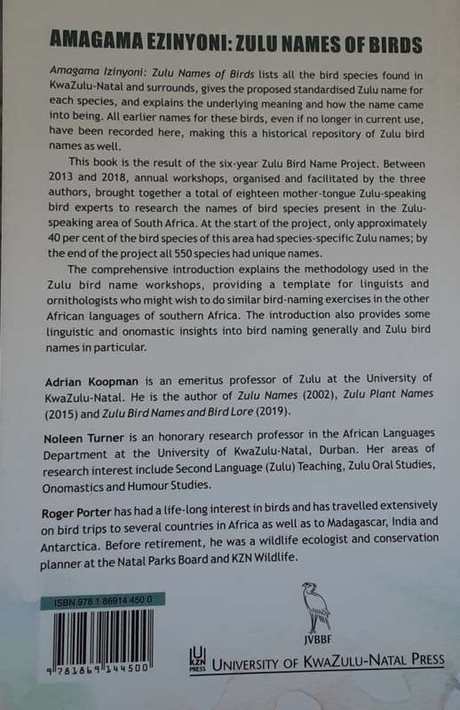 Amagama Ezinyoni Zulu Names of Birds by Adrian Koopman, Roger Porter & N Turner