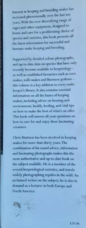 Keeping and Breeding Snakes by Chris Mattison