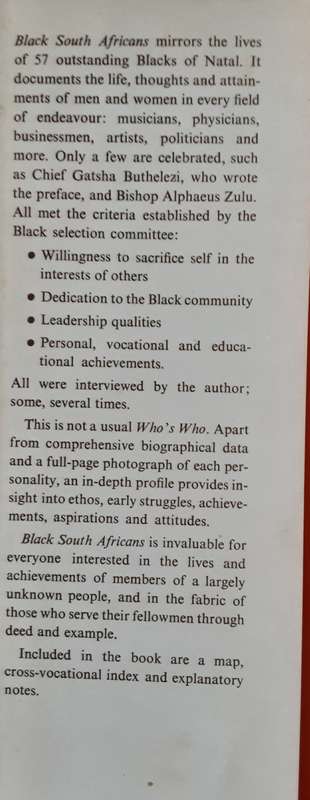 Black South Africans 57 Profiles of Natals Leading Black`s A Who`s Who by Dee Shirley Deane