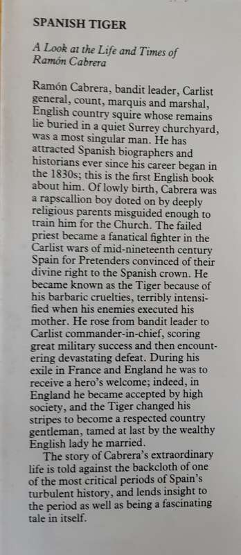 Spanish Tiger, the Life and Times of Ramon Cabrera by Roy Heman Chant