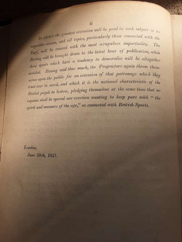 The Sportsman Vol III from July to December 1837 with index