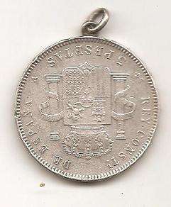 Spain 5 Pesetas silver coin 1898 with mount for pendant