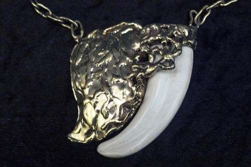 BONE AND BRASS PENDANT LARGE WITH CHAIN