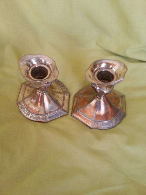 PAIR SILVER PLATED CANDLE HOLDERS (EP ZINC)