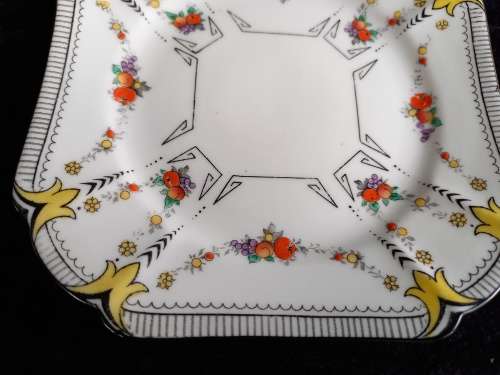 Square Shelley Side Plate (Black and Yellow with fruit)