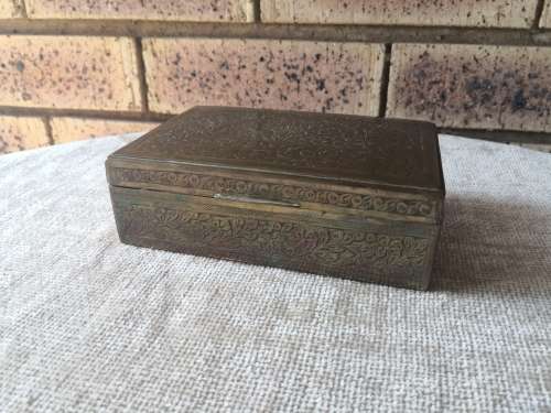 Brass Jewellery Box with Wooden Inlay