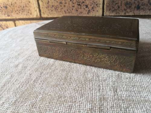 Brass Jewellery Box with Wooden Inlay
