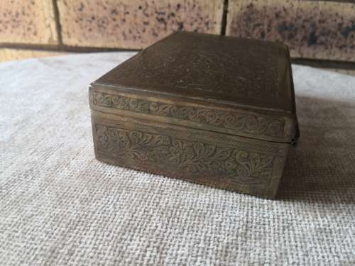 Brass Jewellery Box with Wooden Inlay
