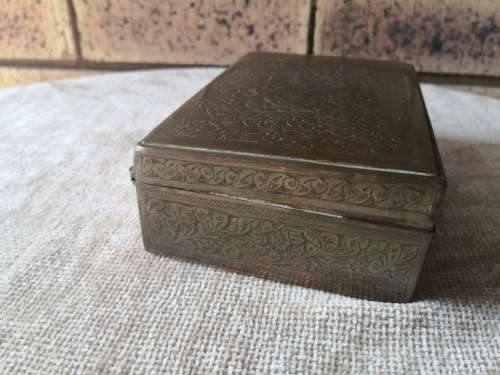 Brass Jewellery Box with Wooden Inlay