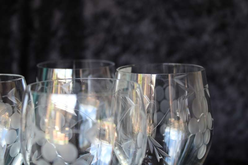 Set x5 Grape pattern White wine Glasses
