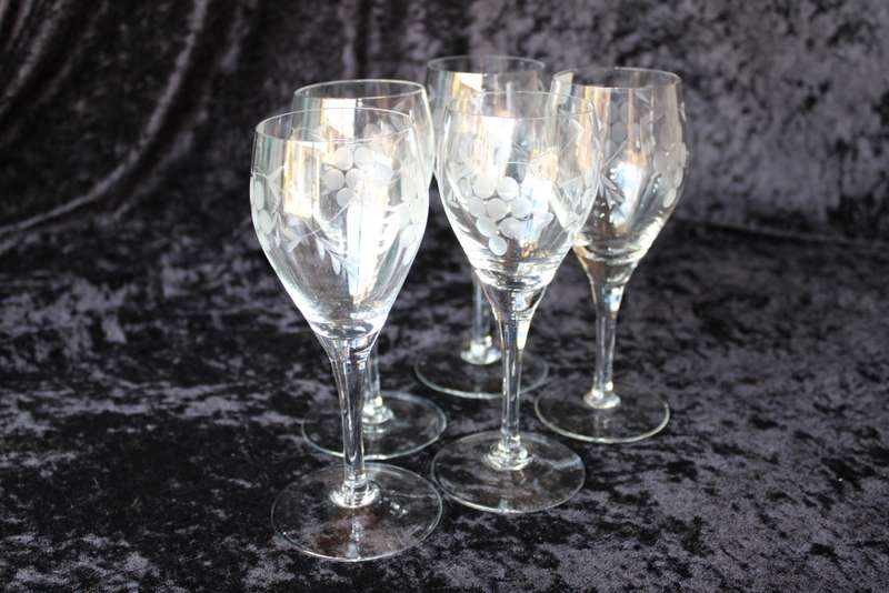 Set x5 Grape pattern White wine Glasses