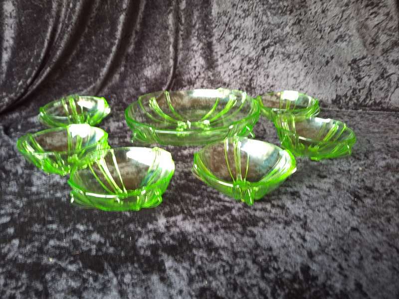 Uranium Glass Dessert Set