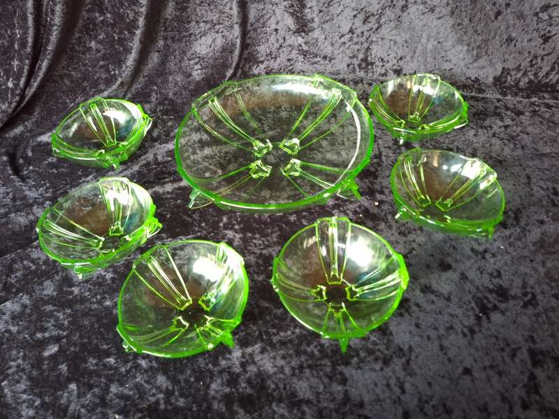 Uranium Glass Dessert Set